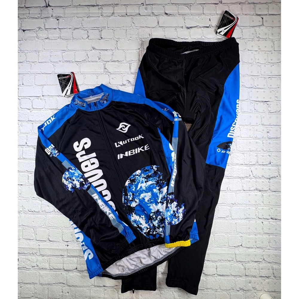 Inbike Cycling Jersey Set Mens XXL Blue Black New Long Sleeve Padded Pants Kit